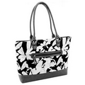 Parinda 11160 ALLIE (Black Floral) Quilted Fabric Croco Faux Leather Tote